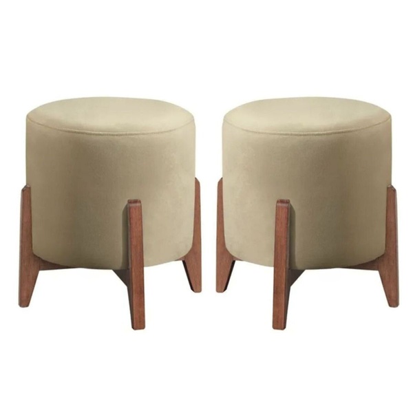 Kit 2 Puff Decorativo Para Sala Redondo Luxo Dubai Corino Bege