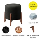 Kit 2 Puff Decorativo Para Sala Redondo Luxo Dubai Linho Preto