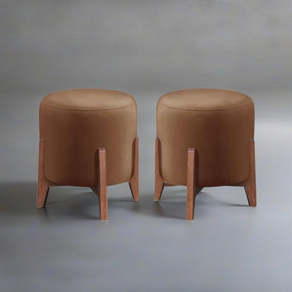 Kit 2 Puff Decorativo Para Sala Redondo Luxo Roma Veludo Capu