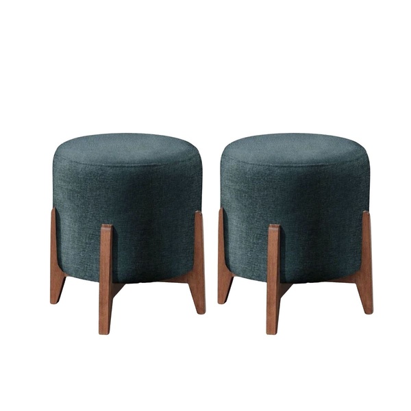 Kit 2 Puff Decorativo Para Sala Redondo Luxo Selena Linho Azu