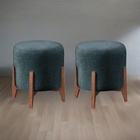 Kit 2 Puff Decorativo Para Sala Redondo Luxo Selena Linho Azu