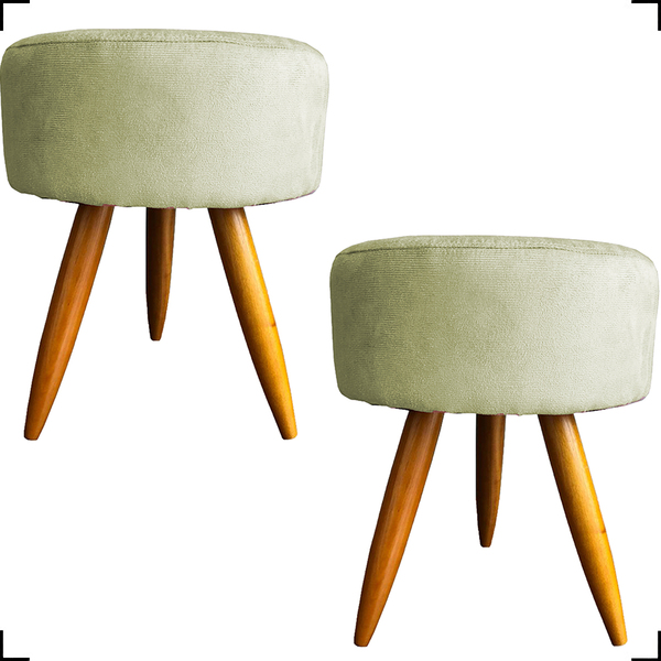 Kit 2 Puff Decorativo Redondo Para Sala Quarto Penteadeira Pé