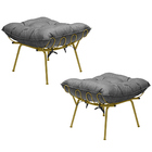 Kit 2 Puff Decorativo Sala De Estar Abel Pés Dourado Linho Gr