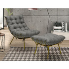 Kit 2 Puff Decorativo Sala De Estar Abel Pés Dourado Linho Gr