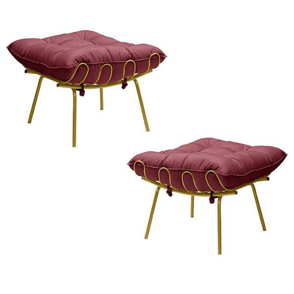 Kit 2 Puff Decorativo Sala De Estar Abel Pés Dourado Suede Bo