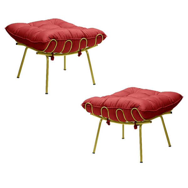 Kit 2 Puff Decorativo Sala De Estar Abel Pés Dourado Suede Ve