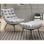 Kit 2 Puff Decorativo Sala De Estar Abel Pés Preto Linho Cinz