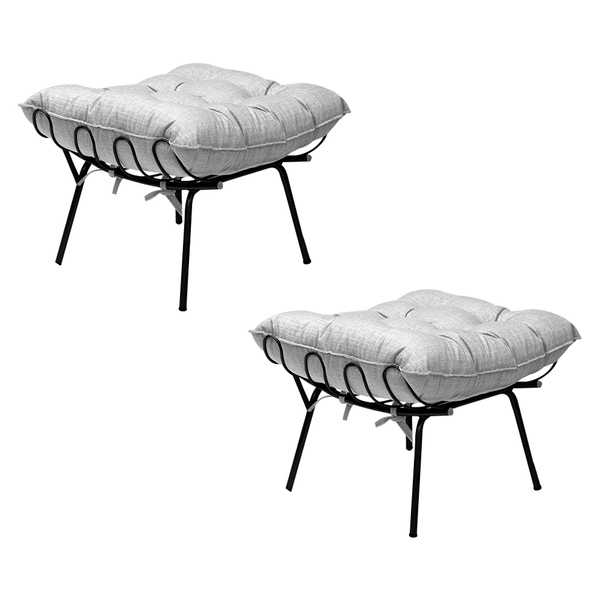 Kit 2 Puff Decorativo Sala De Estar Abel Pés Preto Linho Cinz