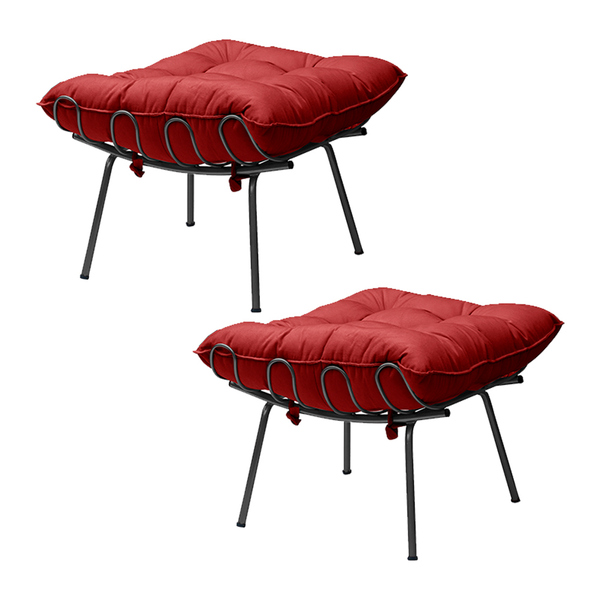 Kit 2 Puff Decorativo Sala De Estar Abel Pés Preto Suede Verm