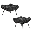 Kit 2 Puff Decorativo Sala De Estar Costela Base Preta Couro