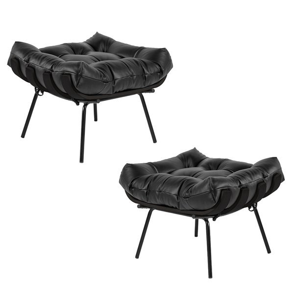 Kit 2 Puff Decorativo Sala De Estar Costela Base Preta Couro