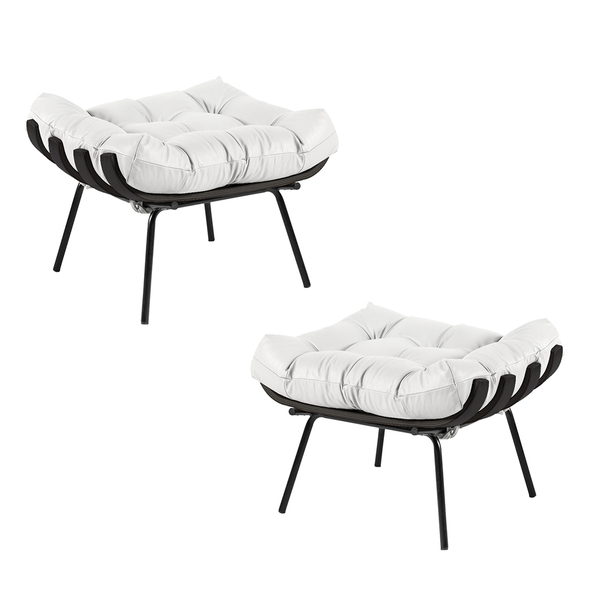 Kit 2 Puff Decorativo Sala De Estar Costela Base Preta Couro