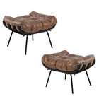 Kit 2 Puff Decorativo Sala De Estar Costela Base Preta Couro