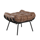 Kit 2 Puff Decorativo Sala De Estar Costela Base Preta Couro