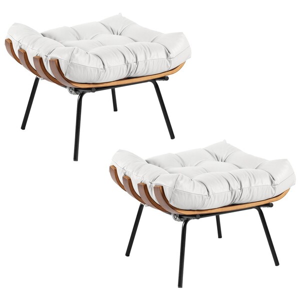 Kit 2 Puff Decorativo Sala De Estar Costela Couro Branco G34