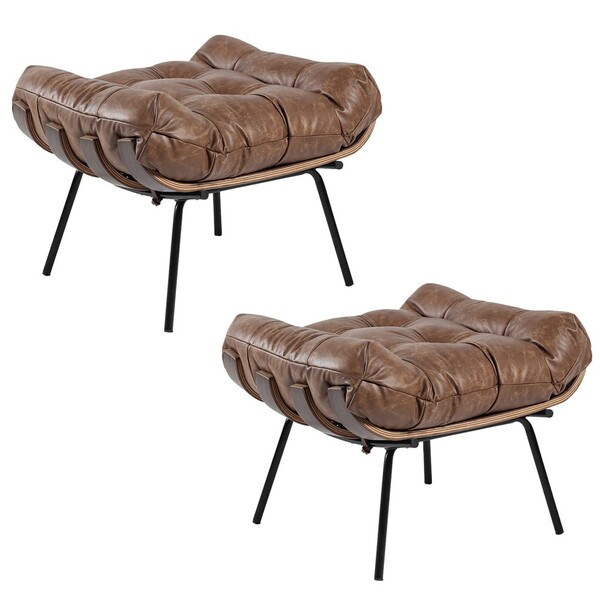 Kit 2 Puff Decorativo Sala De Estar Costela Couro Mel G34 - G