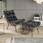 Kit 2 Puff Decorativo Sala De Estar Costela Couro Preto G34 -