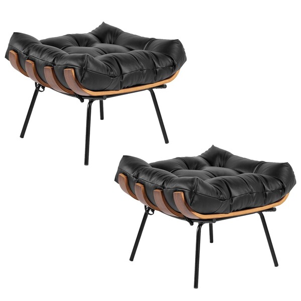 Kit 2 Puff Decorativo Sala De Estar Costela Couro Preto G34 -