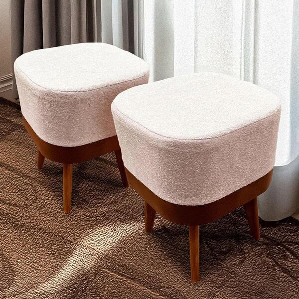 Kit 2 Puff Decorativos Estofado Pés Palito Madeira Ravena Sho