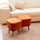 Kit 2 Puff Decorativos Estofado Pés Palito Madeira Ravena Sho