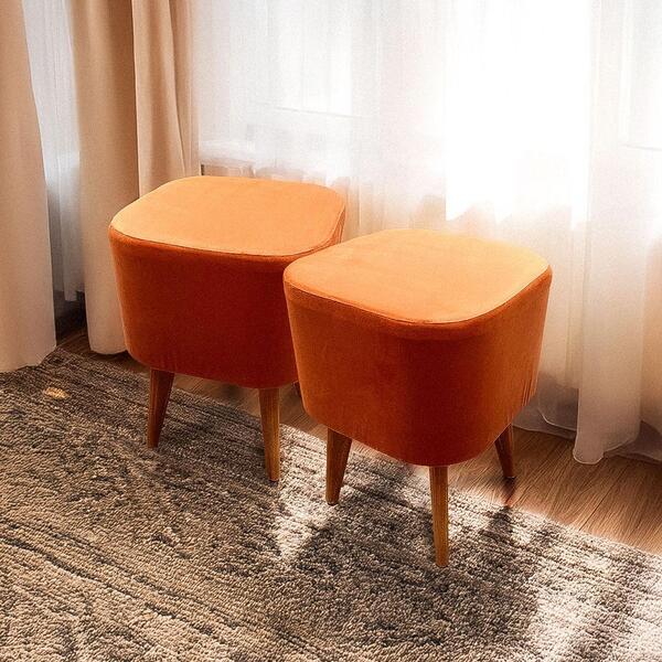 Kit 2 Puff Decorativos Estofado Pés Palito Madeira Ravena Sho