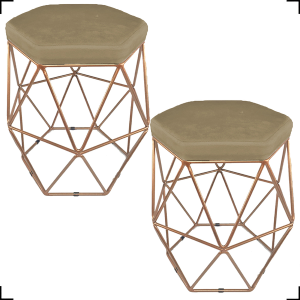 Kit 2 Puff Decorativos Para Manicure Hexagonal Aramado Base B