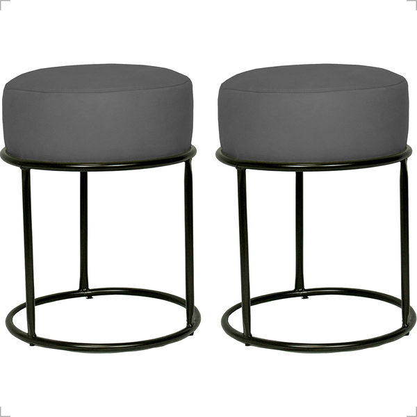 Kit 2 Puff Decorativos Para Penteadeira Luxe Base Preta Suede