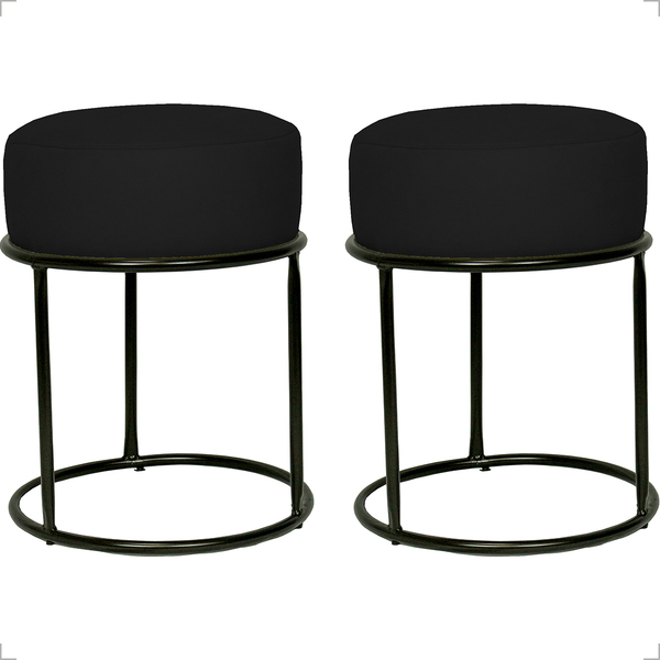 Kit 2 Puff Decorativos Para Penteadeira Luxe Base Preta Suede