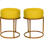 Kit 2 Puff Decorativos Para Sala Luxe Base Cobre Suede Amarel