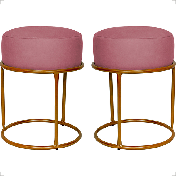 Kit 2 Puff Decorativos Para Sala Luxe Base Cobre Suede Rosê -
