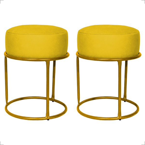 Kit 2 Puff Decorativos Para Sala Luxe Base Dourada Suede Amar