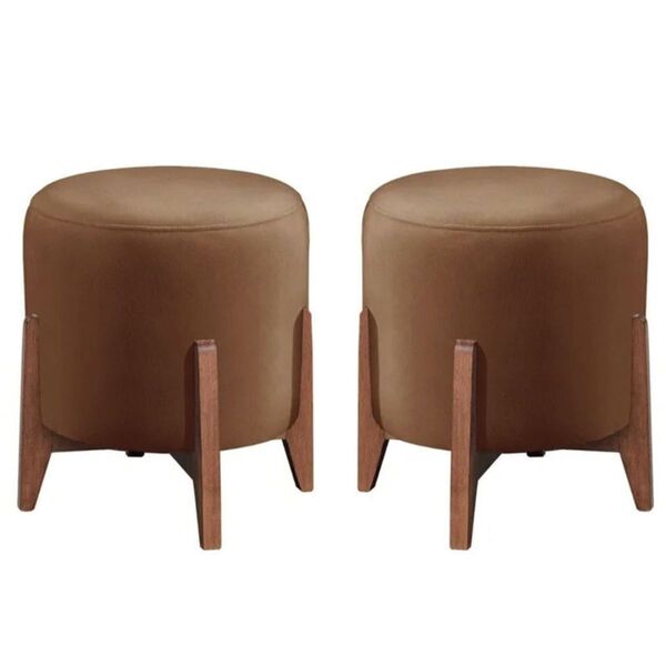 Kit 2 Puff Decorativos Recepção Redondo Eloá Corino Caramelo