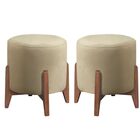 Kit 2 Puff Decorativos Recepção Redondo Helena Veludo Bege