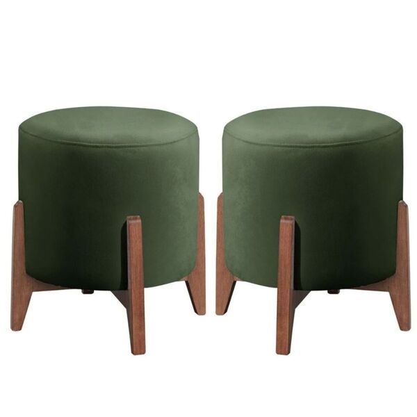 Kit 2 Puff Decorativos Recepção Redondo Raika Veludo Verde