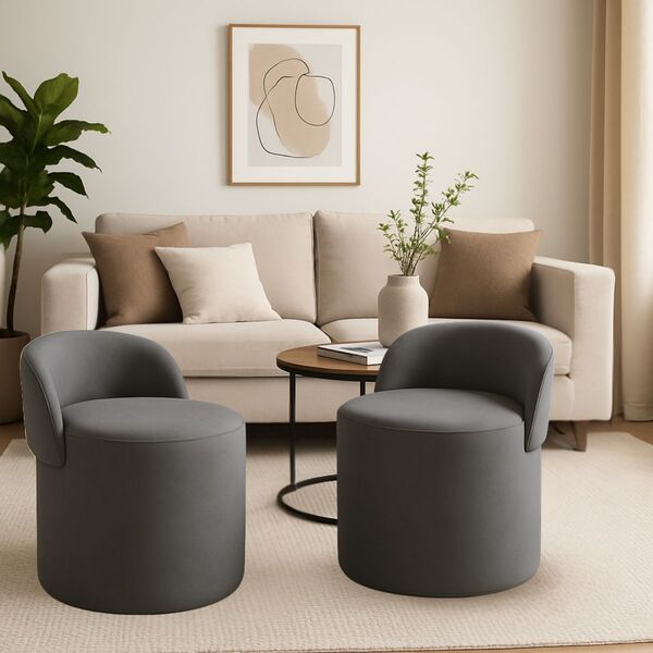 Kit 2 Puff Encosto Suede Redondo Sala Banco Orgânico Quarto C
