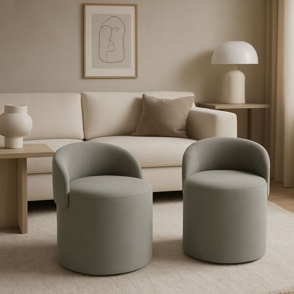 Kit 2 Puff Encosto Suede Redondo Sala Banco Orgânico Quarto C