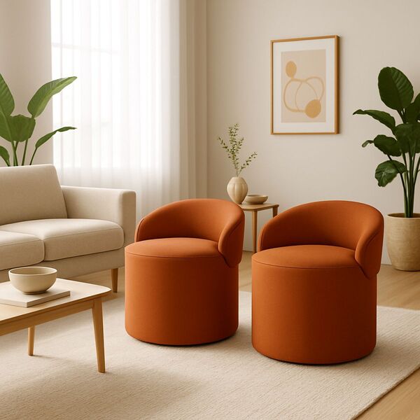Kit 2 Puff Encosto Suede Redondo Sala Banco Orgânico Quarto T