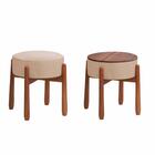Kit 2 Puff Luxo Decorativo Linho Bege E Pés Madeira