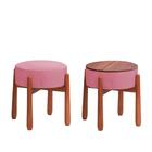Kit 2 Puff Luxo Decorativo Tecido Suede Rosa E Pés Madeira