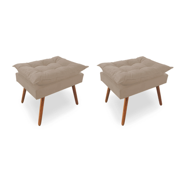 Kit 2 Puff Opala Luxo Com Pés Estilo Retrô - Bege Claro
