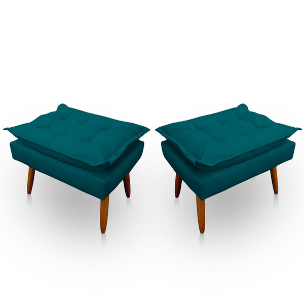 Kit 2 Puff Opala Retangular Para Sala E Quarto Suede Azul Tur