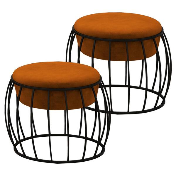 Kit 2 Puff Puf Decorativo Base Metal Wasse Veludo Moll