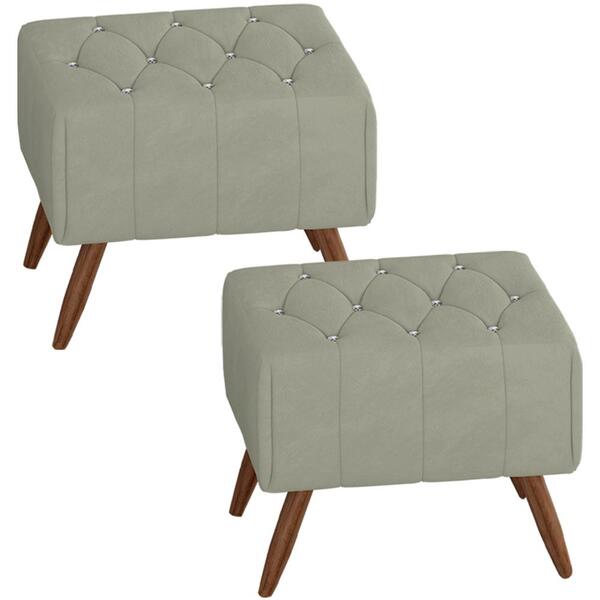 Kit 2 Puff Puf Para Sala Pes Madeira Trit Veludo Peer