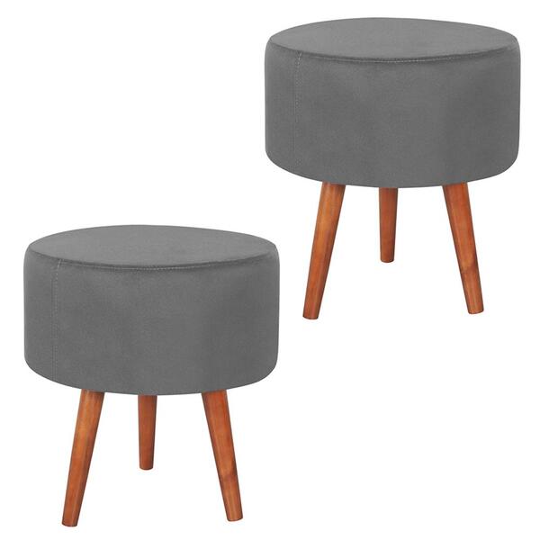 Kit 2 Puff Puf Redondo Pes Palito 44x40cm Suede Marrom Claro