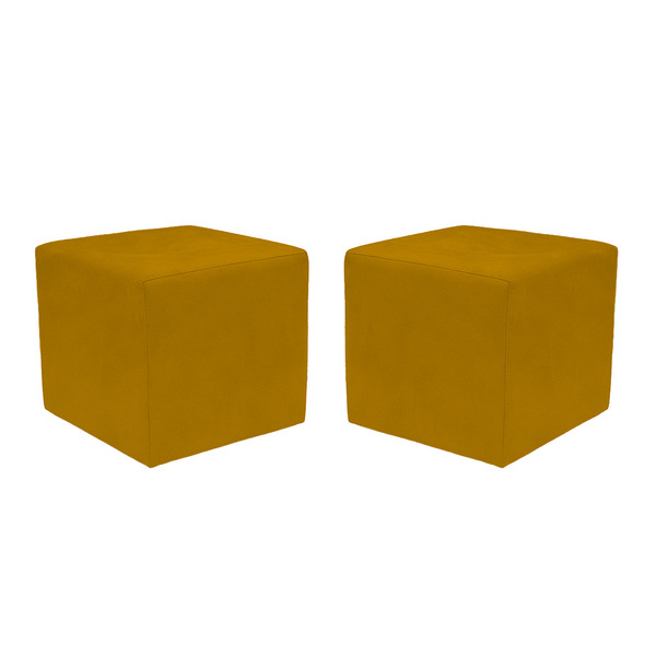 Kit 2 Puff Quadrado Para Sala E Quarto Suede Amarelo - Jylcrom