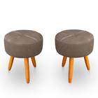 Kit 2 Puff Redondo Com Babado Para Sala E Quarto Veludo Capuc