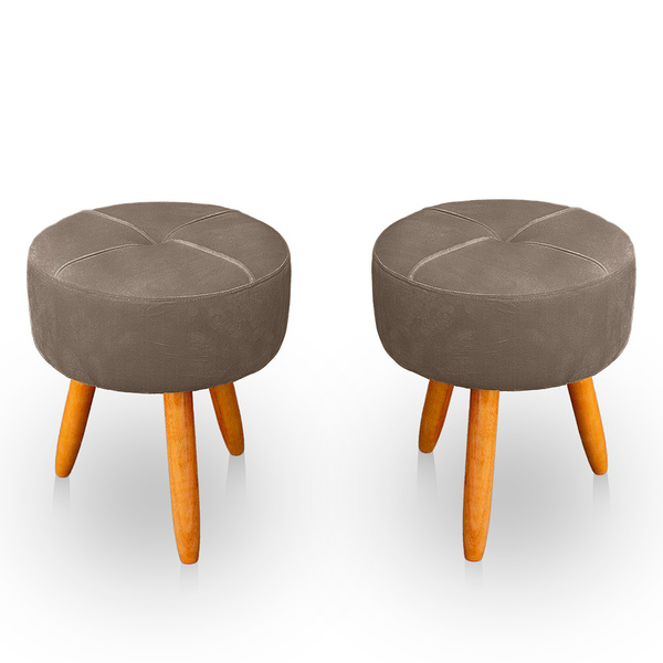 Kit 2 Puff Redondo Com Babado Para Sala E Quarto Veludo Capuc