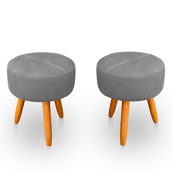 Kit 2 Puff Redondo Com Babado Para Sala E Quarto Veludo - Jyl