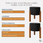 Kit 2 Puff Redondo Com Base De Madeira – Preto