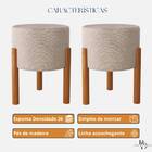 Kit 2 Puff Redondo Com Base De Madeira – Tecido Bege